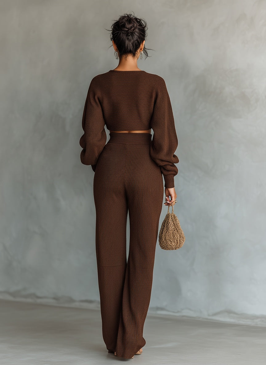 Elise Thackeray | Knitted Crop Top And Wide-Leg Pants Set For Women
