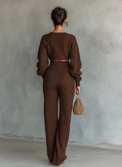 Elise Thackeray | Knitted Crop Top And Wide-Leg Pants Set For Women