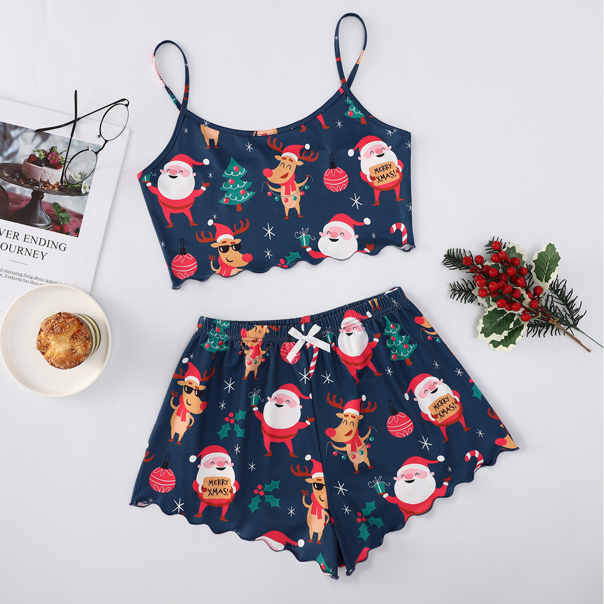 Sugar Plum | Green Gingerbread Print Christmas Pyjamas For Women