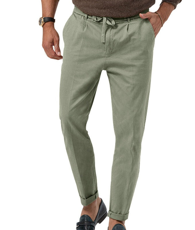 Gianni Brookmore | Sage Linen-Look Drawstring Trousers For Men