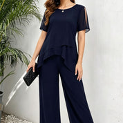 Donatella Sunstone | Navy Layered Top And Trouser Set For Women