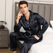 Tommaso Belcombe | Satin-Look Piped Long Sleeve Pyjama Set For Men