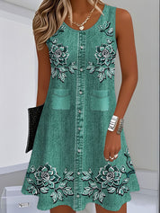 Scarlett Barnes | Denim Floral Print Midi Dress For Women