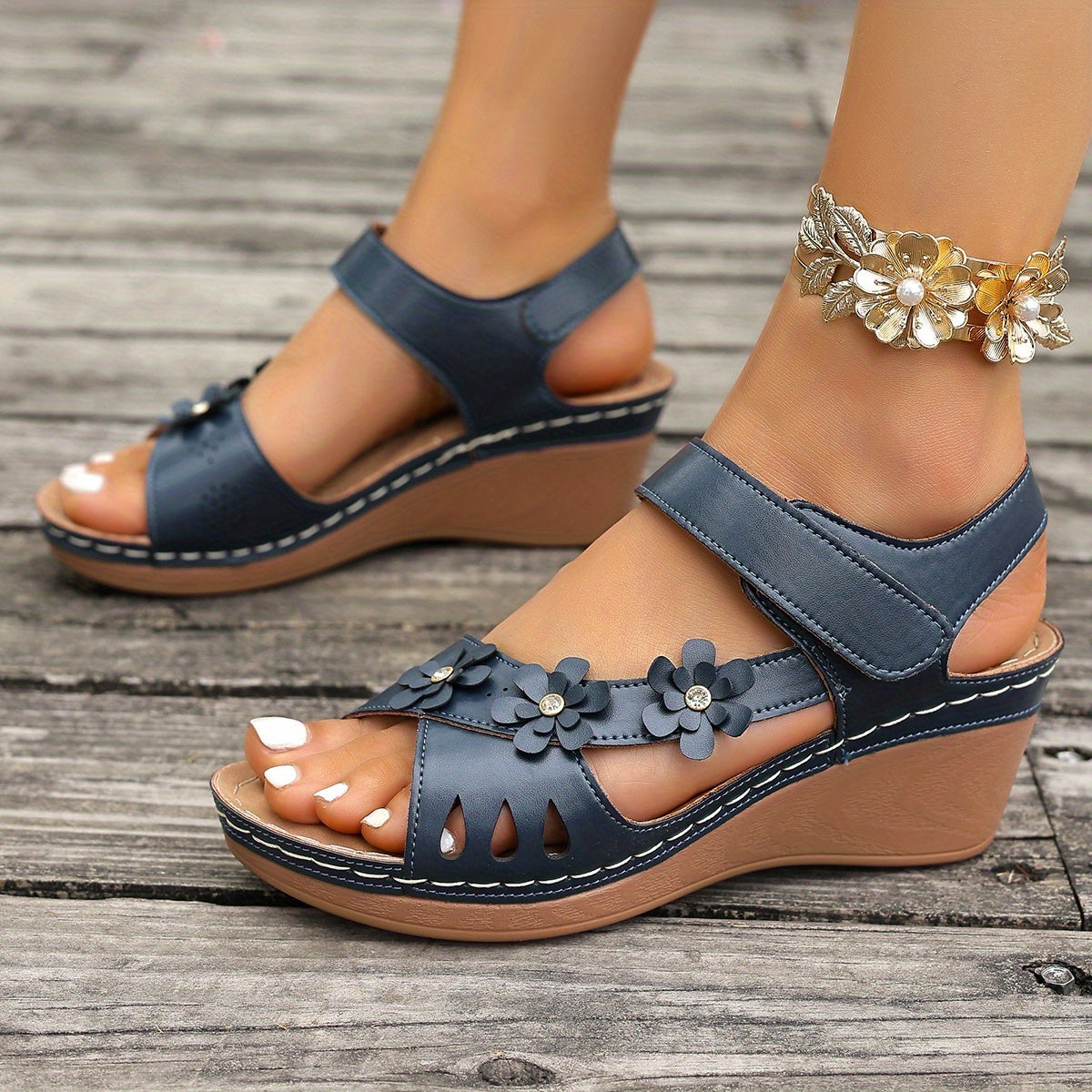 Elise Sheridan | Wedge Sandals With Floral Detail For Women