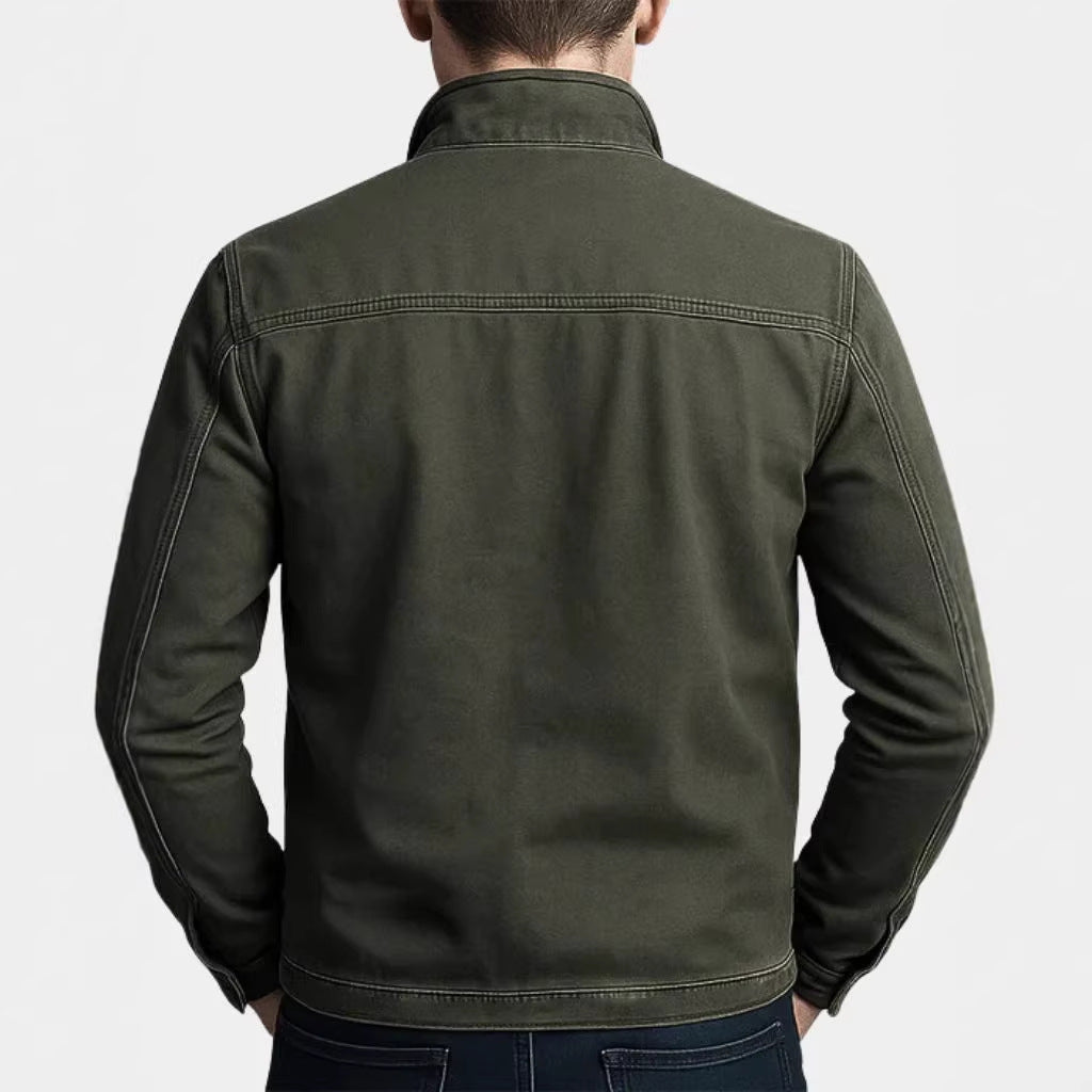 Aldo Cranworth | Olive Zip-Up Workwear Jacket For Men