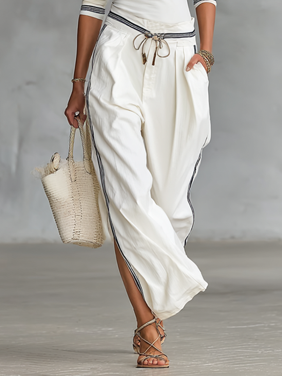 Olivia Kingswell | Striped Trim Two-Piece Set For Women