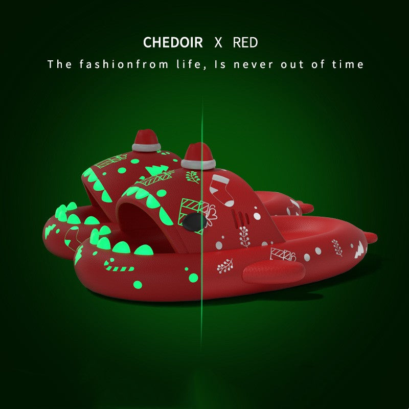 Frosty Morn | Red Glow-In-The-Dark Christmas Slippers For Women