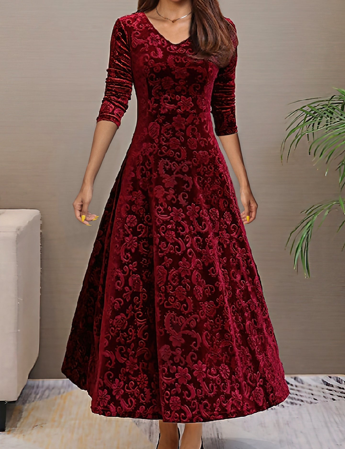 Elise Campbell | Embossed Velvet Midi Dress For Women