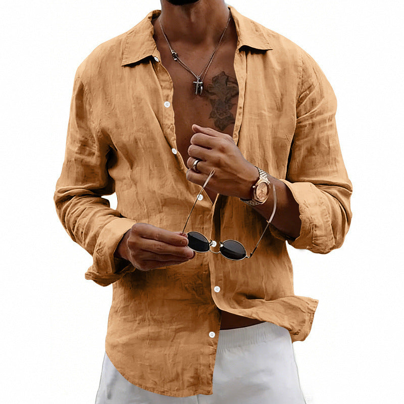 Nicola Saxcroft | Crinkle Linen-Look Long Sleeve Beach Shirt For Men