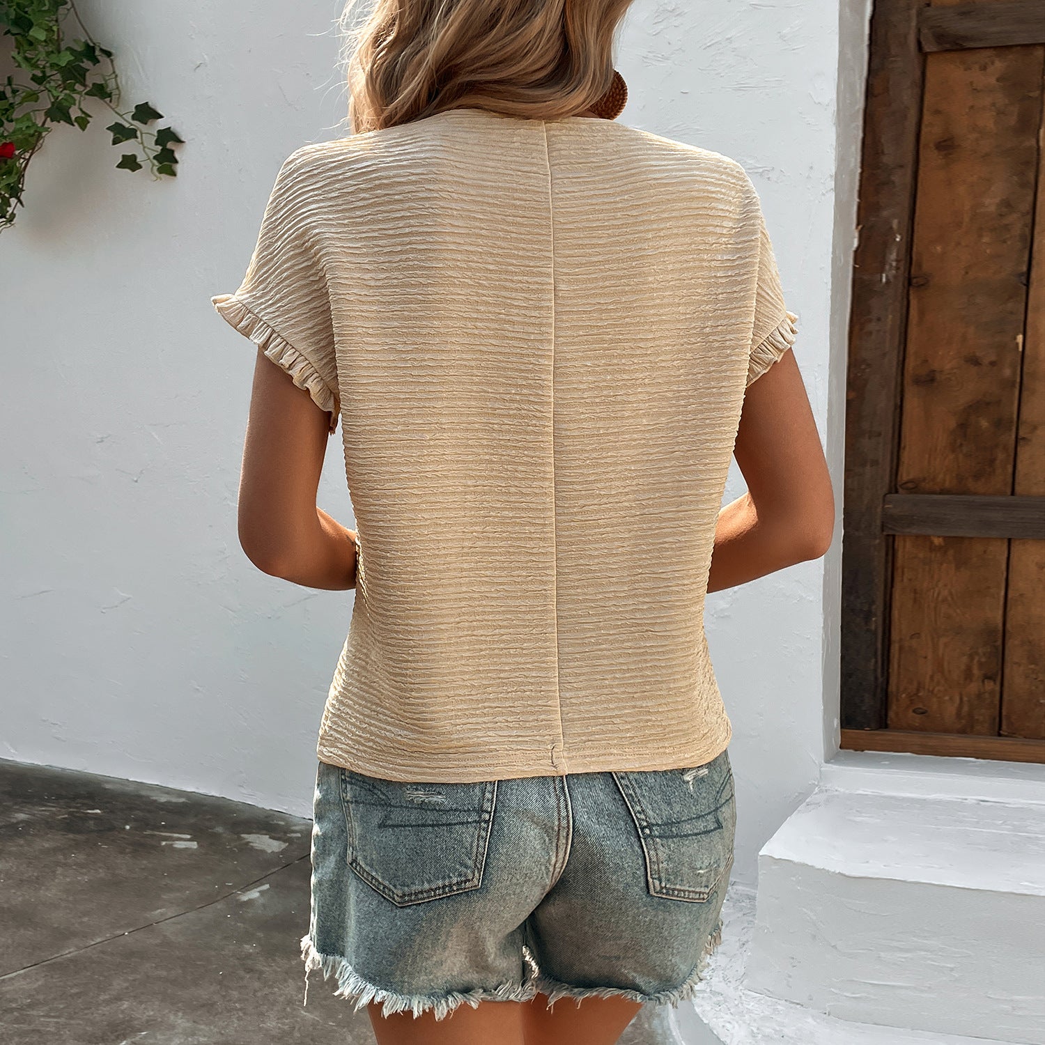Olimpia Linworth | Textured Ruffle Sleeve T-Shirt For Women