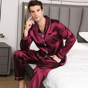 Tommaso Belcombe | Satin-Look Piped Long Sleeve Pyjama Set For Men