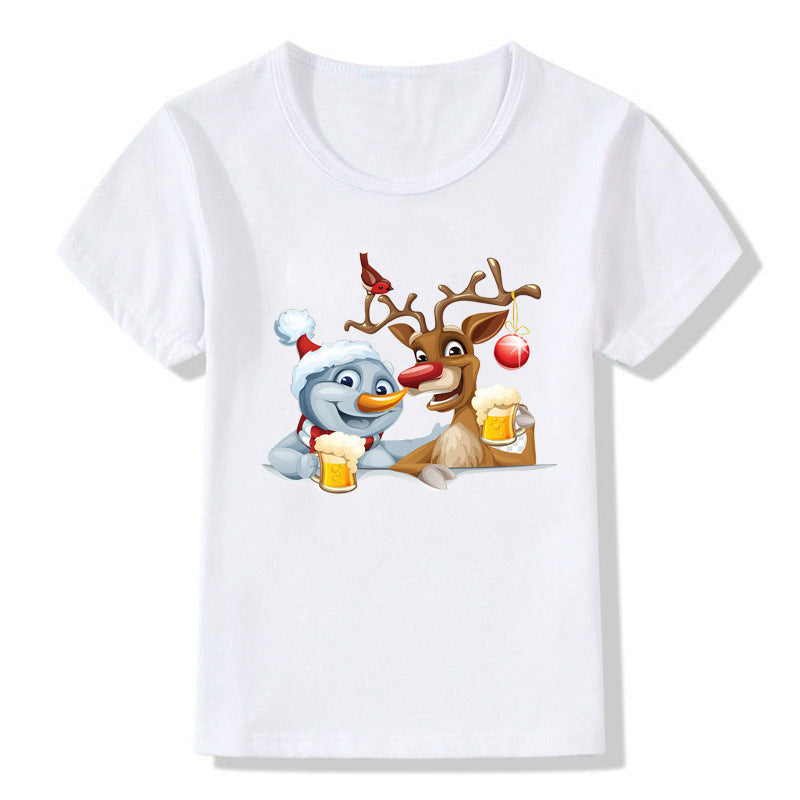 Merry Ember | White Santa Reindeer Christmas T-Shirt Unisex