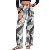 Courtney Blake | Leaf Print Wide Leg Beach Trousers For Women