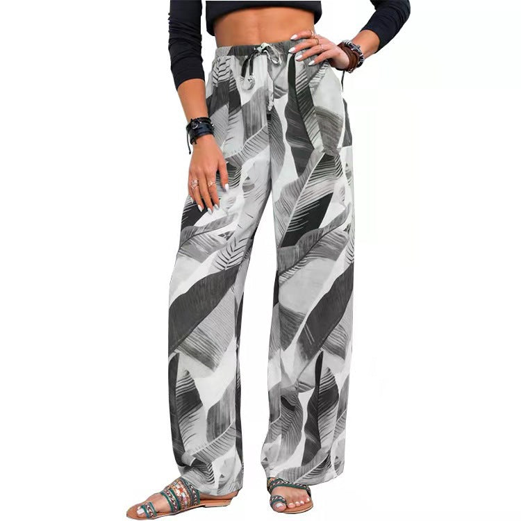 Courtney Blake | Leaf Print Wide Leg Beach Trousers For Women
