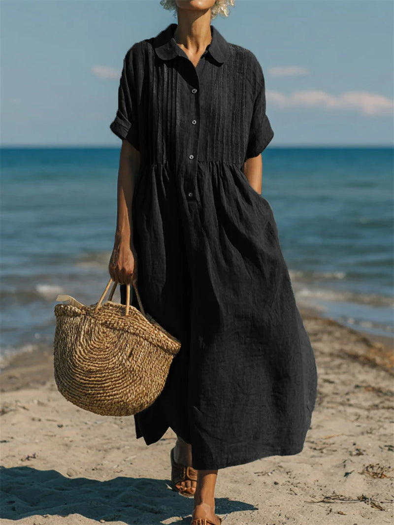 Ilaria Everwell | Button Front Pleated Summer Shirt Dress For Women