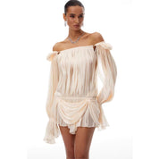 Florence Brown | Off-Shoulder Ruffle Mini Dress For Women