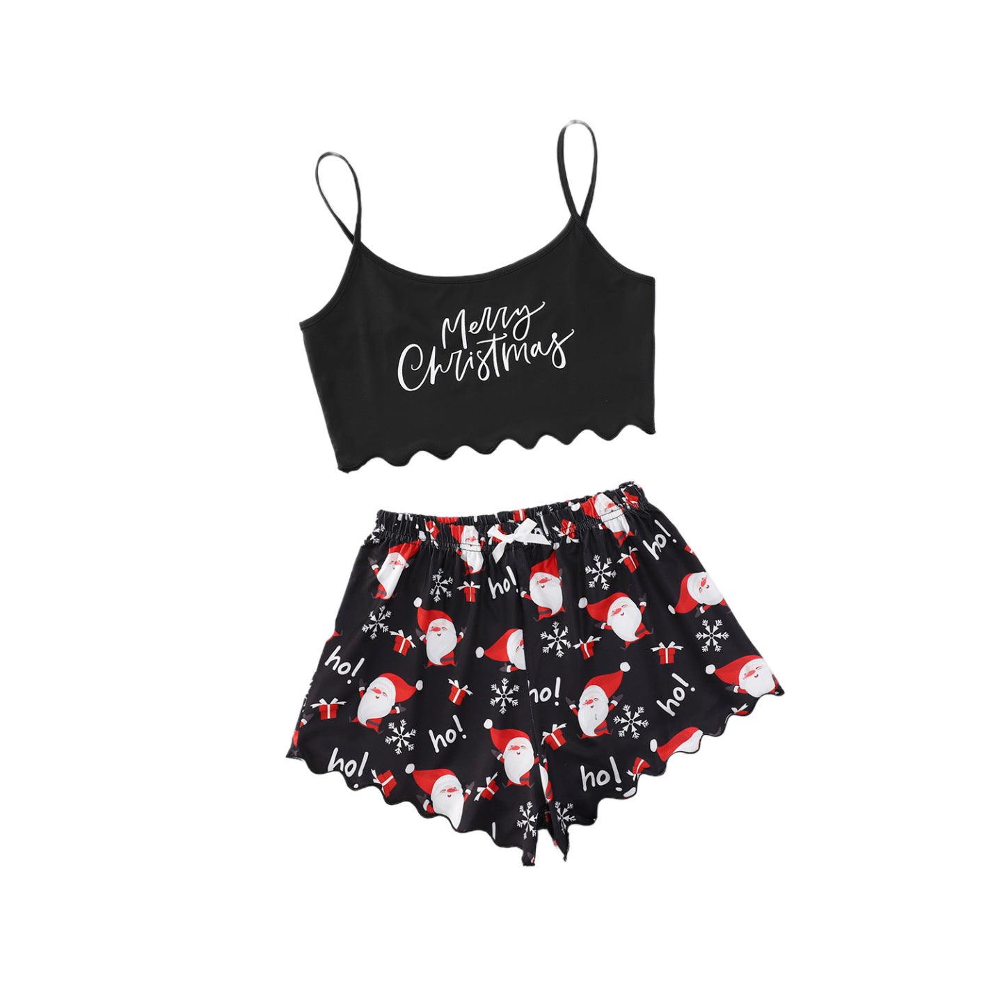 Snow Angel | Black Santa Baby Print Christmas Pyjamas For Women