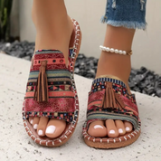 Naomi Kirkland | Woven Boho Sandals With Tassel Detail For Women