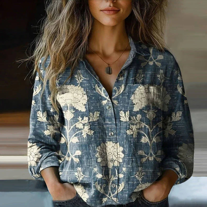 Élise Moreau | Vintage Bohemian Printed Button Shirt For Women