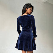 Phyllida Carrton | Navy Sequined Velvet Cocktail Dress For Women – Christmas Party & New Year's Eve Dress