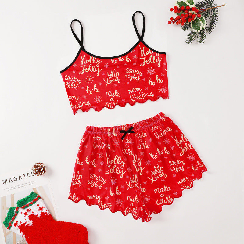 Mistletoe Kiss | Black Santa Hat Print Christmas Pyjamas For Women