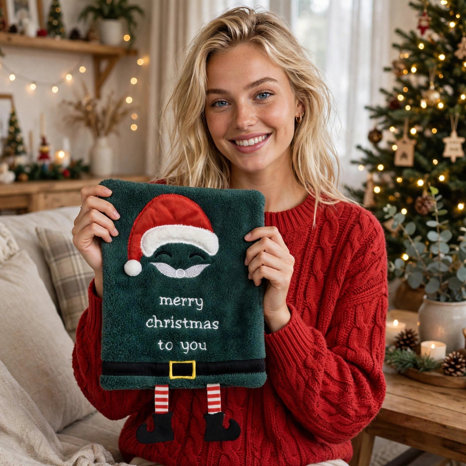 North Star | Green Santa Christmas Hand Towel Unisex