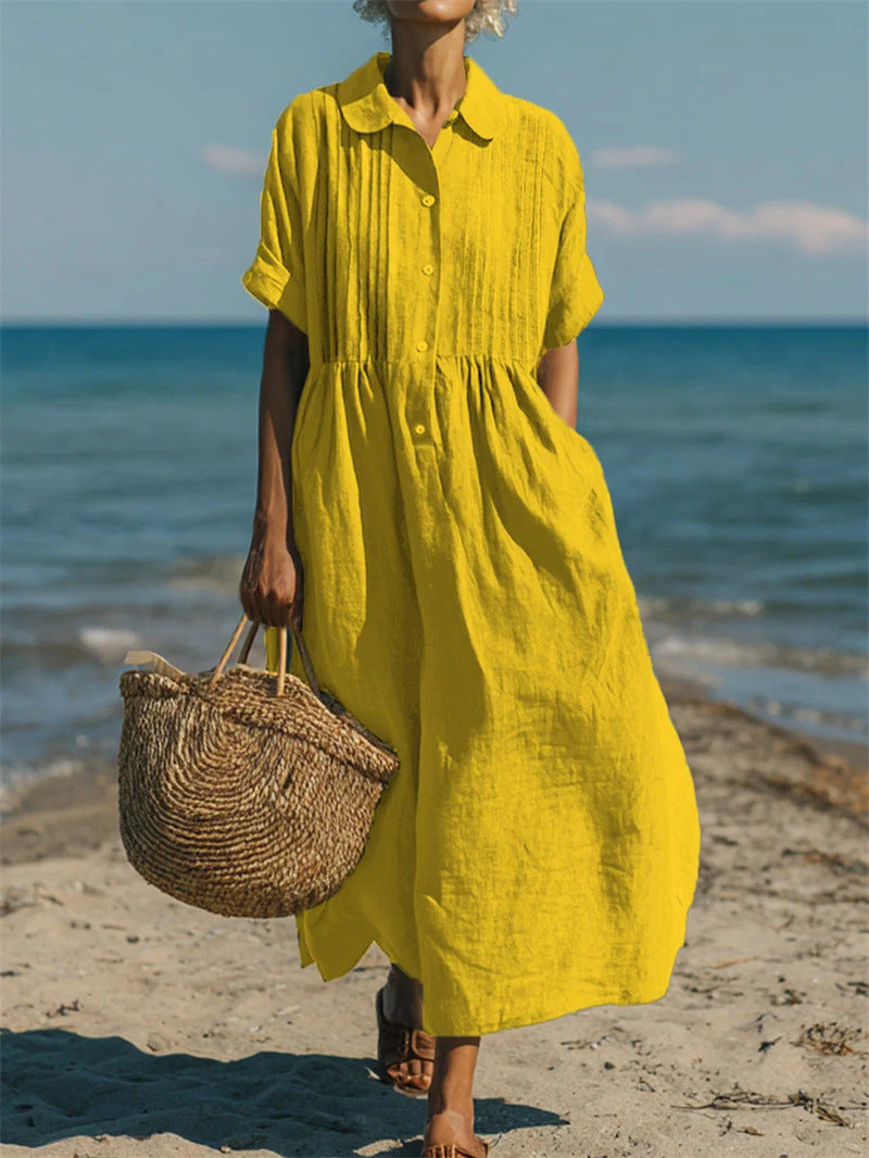Ilaria Everwell | Button Front Pleated Summer Shirt Dress For Women