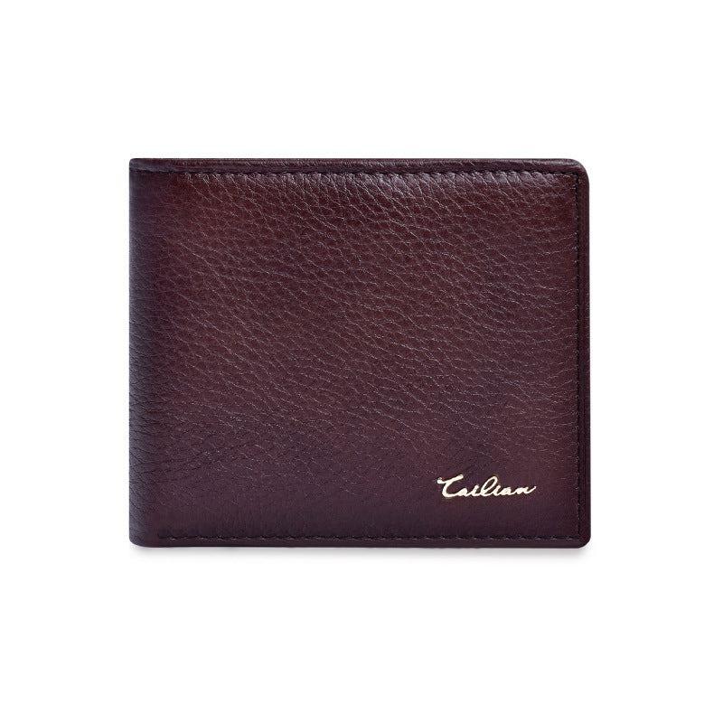 Cowhide Leather Card Wallet - Dark Red