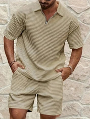 Elliot Bramwell | Textured Zip Polo & Shorts Set For Men
