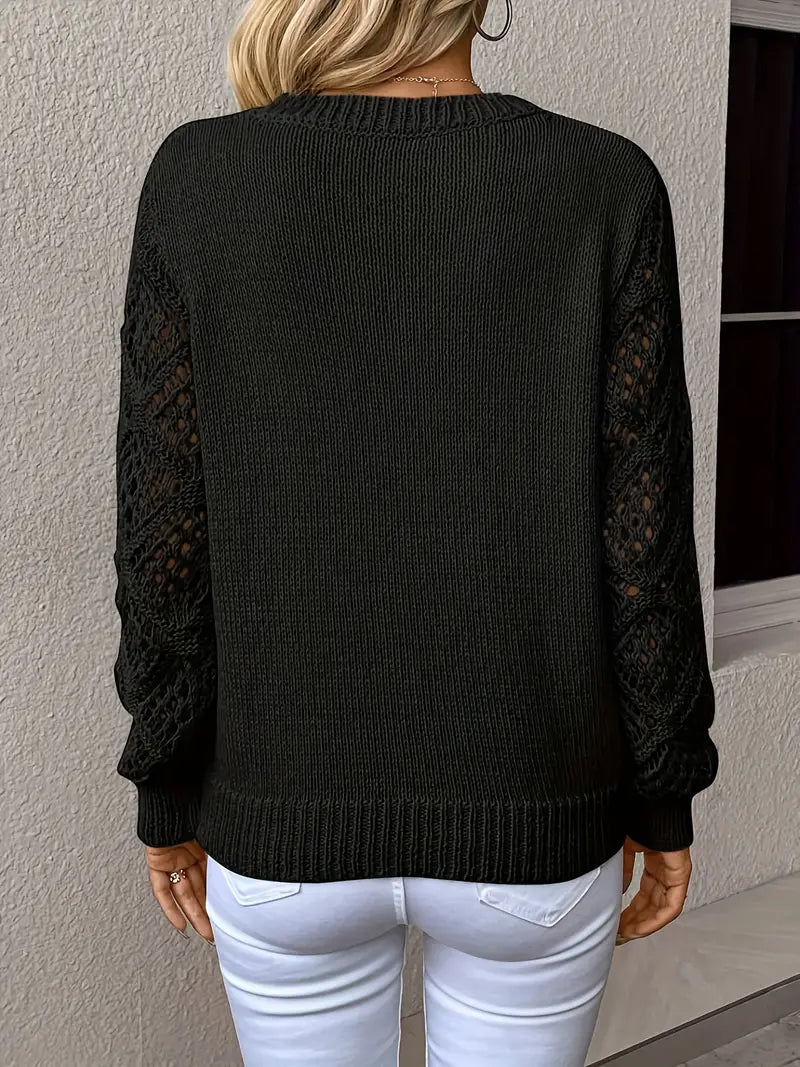 Grace Sullivan | V-Neck Crochet Sleeve Knit Sweater For Women