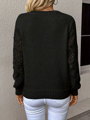 Grace Sullivan | V-Neck Crochet Sleeve Knit Sweater For Women