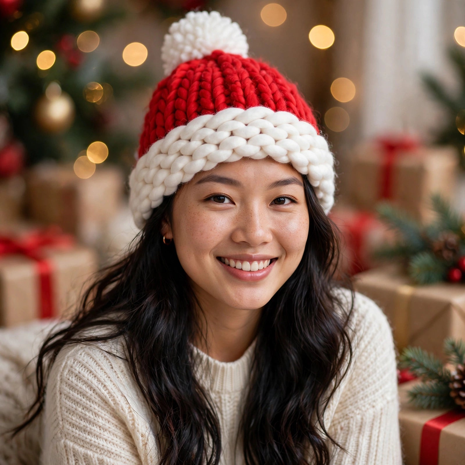 Ruby Frost | Red Chunky Knit Christmas Santa Hat Unisex