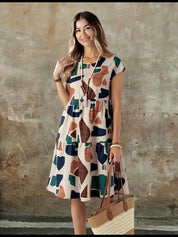 Marnie Costello | Tiered Geometric Print Midi Dress For Women