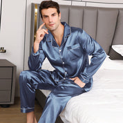 Tommaso Belcombe | Satin-Look Piped Long Sleeve Pyjama Set For Men