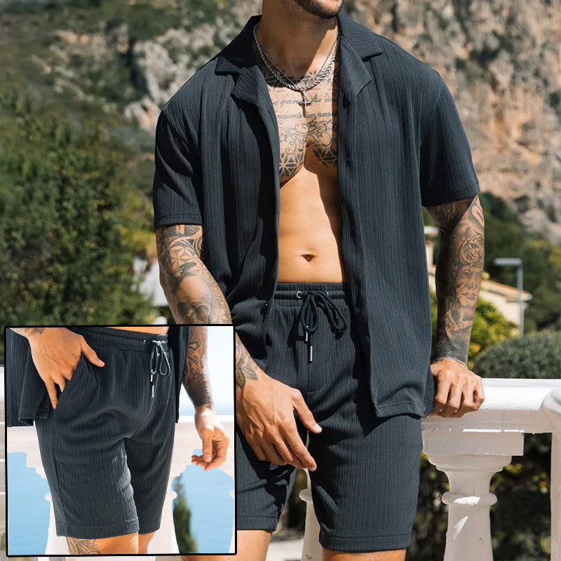 Zachary Prentice | Textured Shirt & Shorts Set For Men