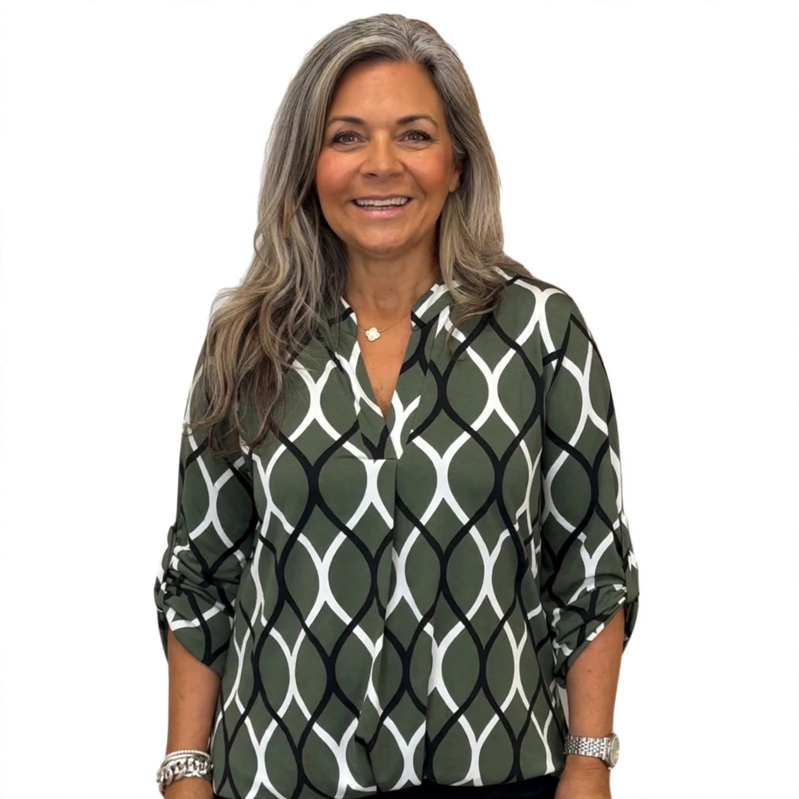 Genevieve Ashworth | Geometric Print V-Neck Blouse For Women