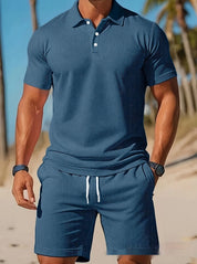 Adriano Pellgate | Waffle Knit Polo Shirt & Shorts Set For Men