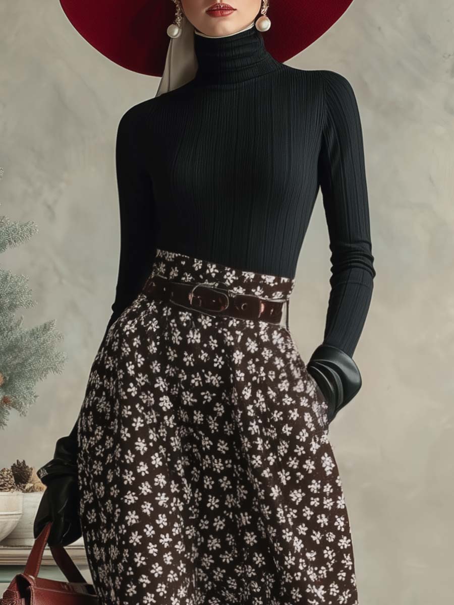 Harper Clarke | Snowflake Print Turtleneck And Skirt Set For Women