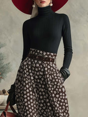 Harper Clarke | Snowflake Print Turtleneck And Skirt Set For Women