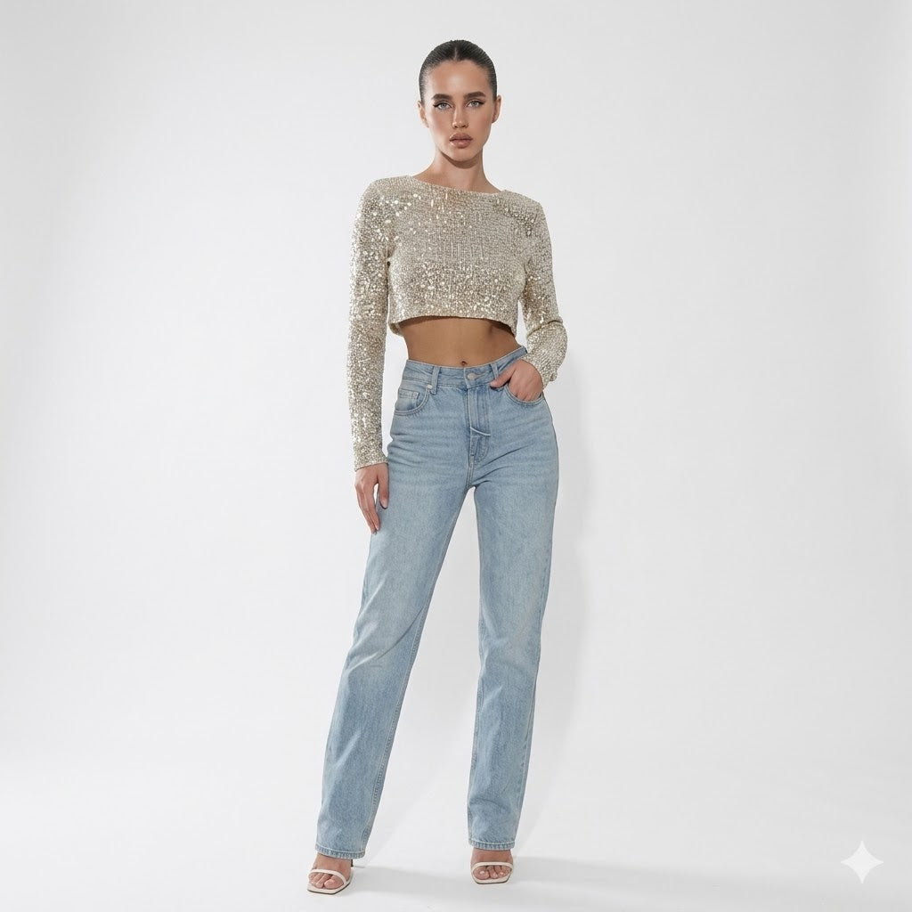 Valentina Moreau | Luxe Sequin Crop Top For Women