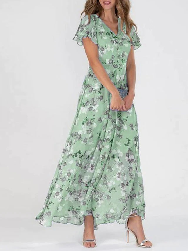 Agata Stanmore | Floral Flutter Sleeve V-Neck Maxi Dress For Women