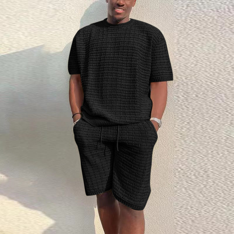 Blake Sutton | Textured Knit Shirt & Shorts Set For Men
