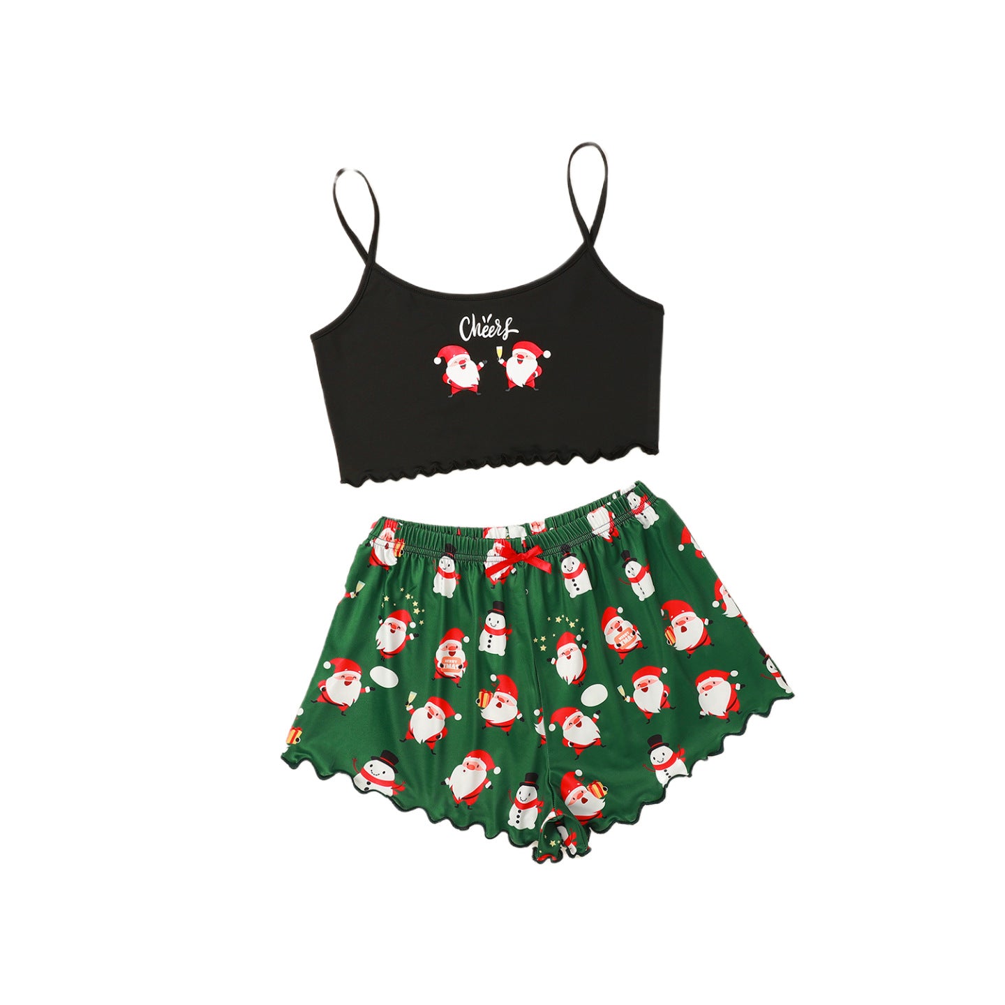 Snow Angel | Black Santa Baby Print Christmas Pyjamas For Women