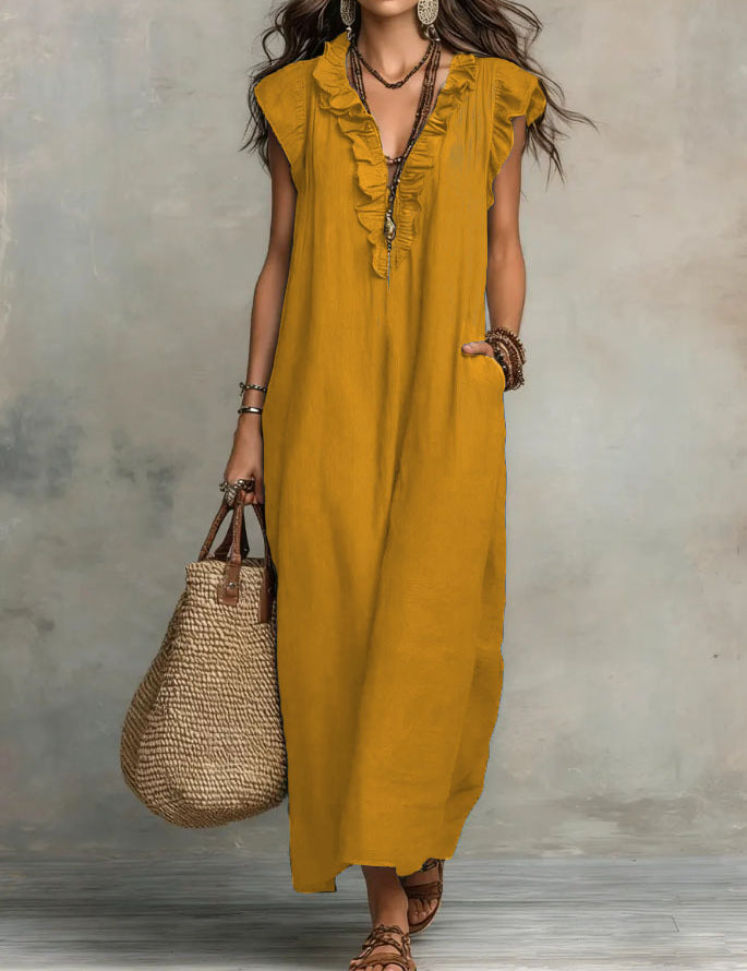 Mia Wilson | Bohemian Ruffle V-Neck Maxi Dress For Women