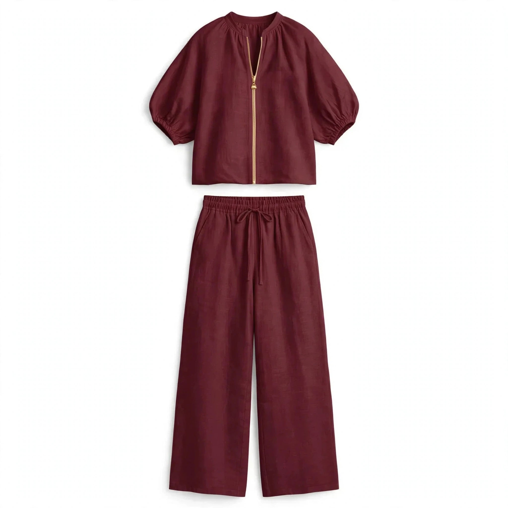 Hannah Castellan | Linen-Blend Shirt and Wide-Leg Pants Co-Ord Set For Women