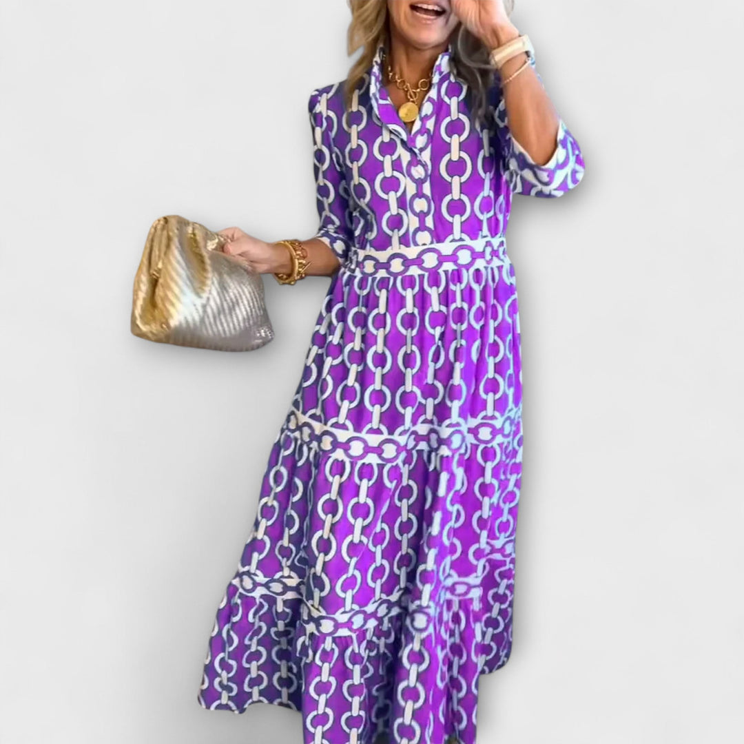 Beatrix Sterling | Chain Print Tiered Midi Dress For Women