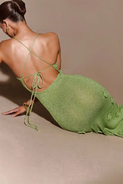 Lucasta Garmore | Green Crochet Flower Maxi Dress For Women