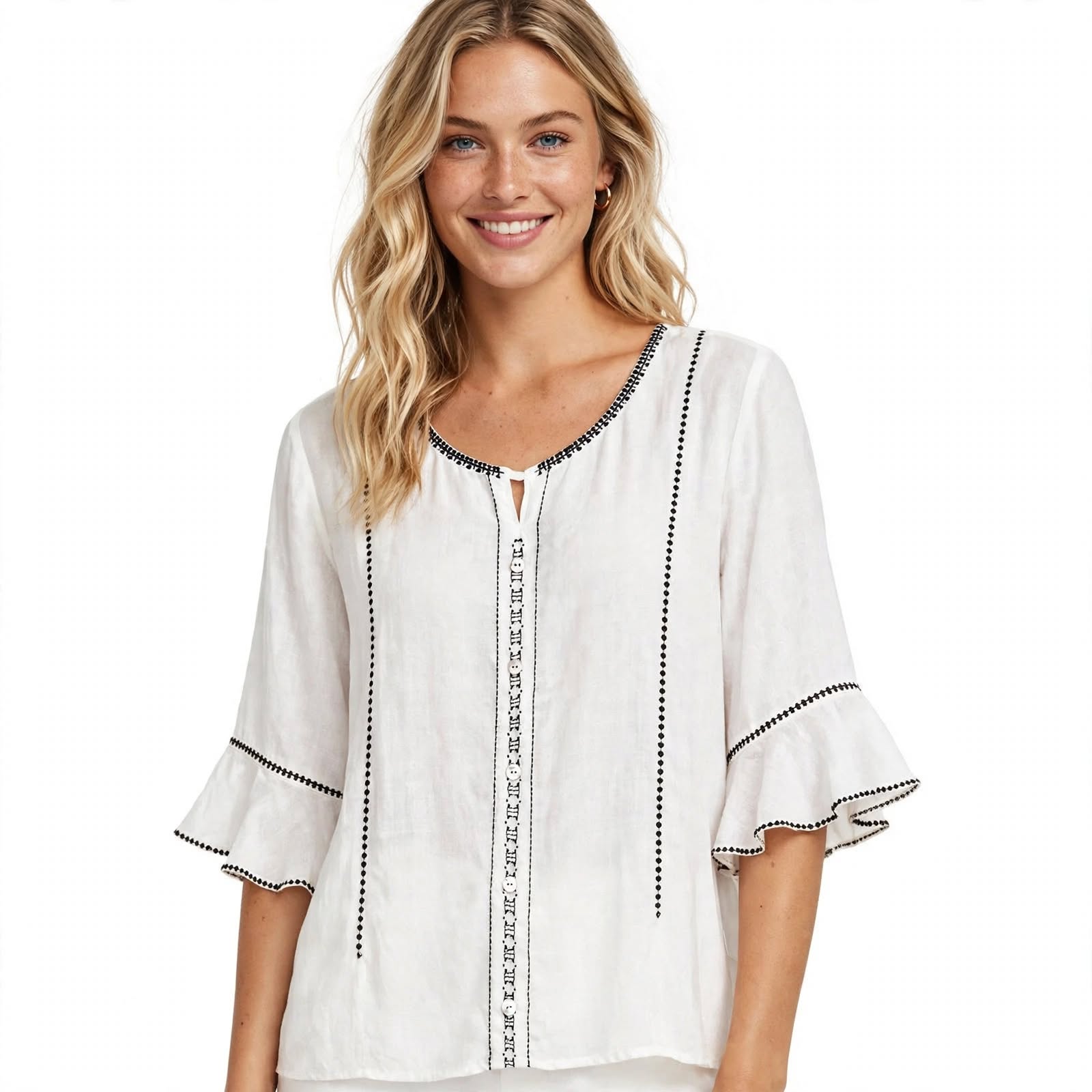 Eloise Fairbanks | Embroidered Ruffle Sleeve Blouse