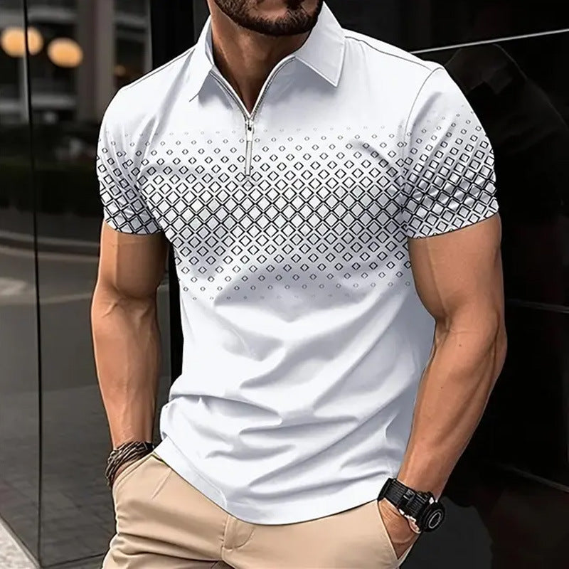 Cosimo Wattleford | Mocha Gradient Check Zip Polo Shirt For Men
