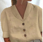 Ines Corholt | Linen-Look Shawl Collar Button Front Top For Women